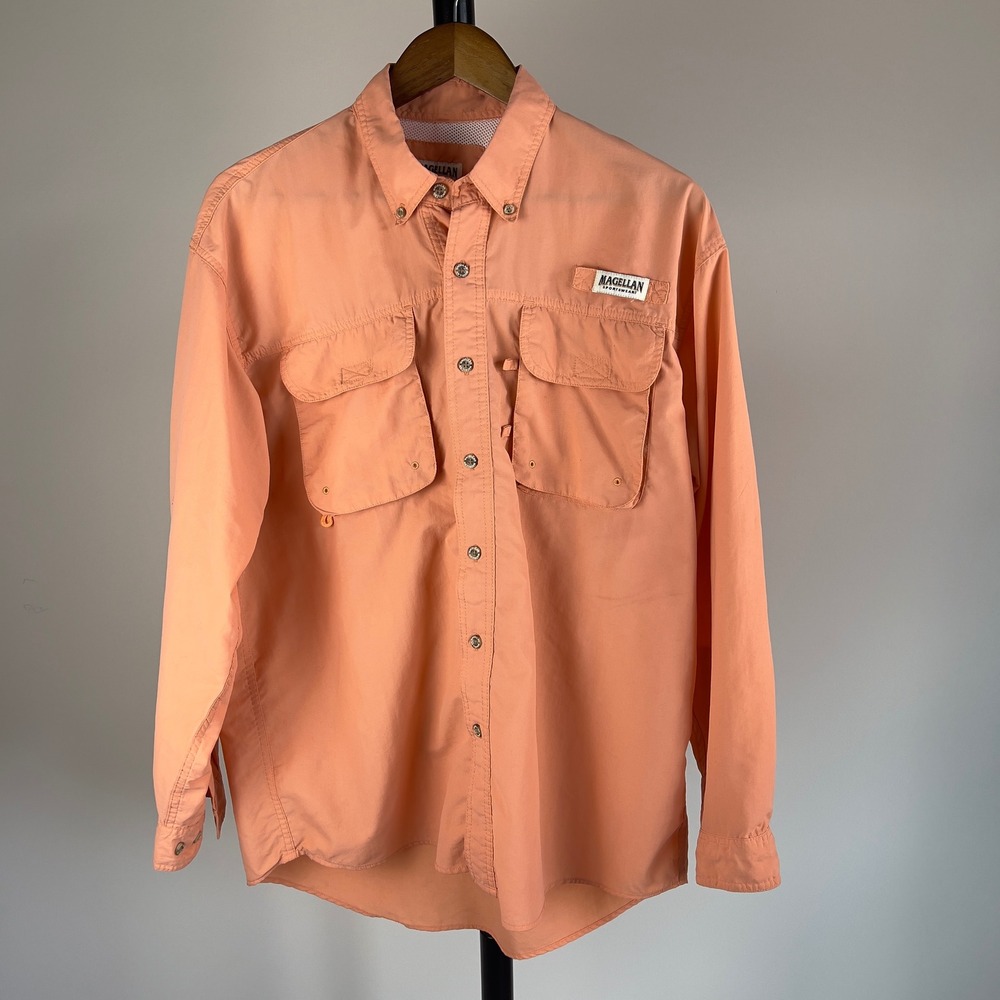 Magellan Sportswear Mens Large Peach Long Sleeve Ventilated Fishing Shirt PFG